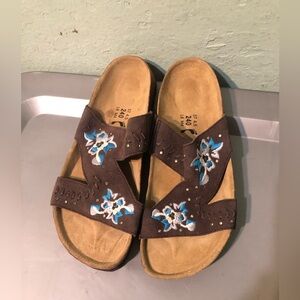 Betula Birkenstock Women's Size 6/37 Zara Sandals Brown Embroidered Floral Boho